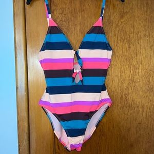 Gibson Latimer Striped One Piece Swimsuit with Tie Front
